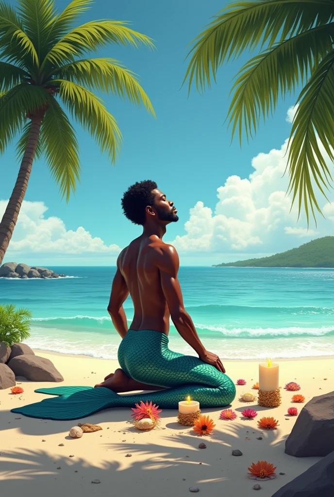 The powerful and enigmatic "Freedom" card from an African-inspired tarot deck, card number X, which depicts a muscular, handsome man of African descent in the midst of a graceful swim through the vast, cerulean ocean. His physique is a testament to the strength and vitality that embody the essence of liberation. He is surrounded by the playful and intelligent dolphins, symbolizing harmony and a deep connection with the natural world. The man's eyes are closed in a peaceful expression, as if lost in contemplation or meditation, while his arms are outstretched, welcoming the boundless horizon. The ocean waves are depicted with intricate patterns that interweave with the man's form, suggesting the unity of all living beings. The sky above is a canvas of vibrant oranges and purples, reflecting the setting sun's fiery glow across the water's surface. The card's border is adorned with ancient African motifs that resonate with the themes of wisdom, transformation, and freedom. In the background, a majestic coastline with lush vegetation and towering cliffs can be seen, hinting at the land of opportunities that await the individual who embraces this card's message. The man's body glides effortlessly through the water, as if to represent the card's meaning of breaking free from restrictions and embracing one's true potential. The overall scene exudes a sense of tranquility and boundless freedom, inviting the viewer to dive into the depths of their own soul and explore the boundless possibilities that lie within.