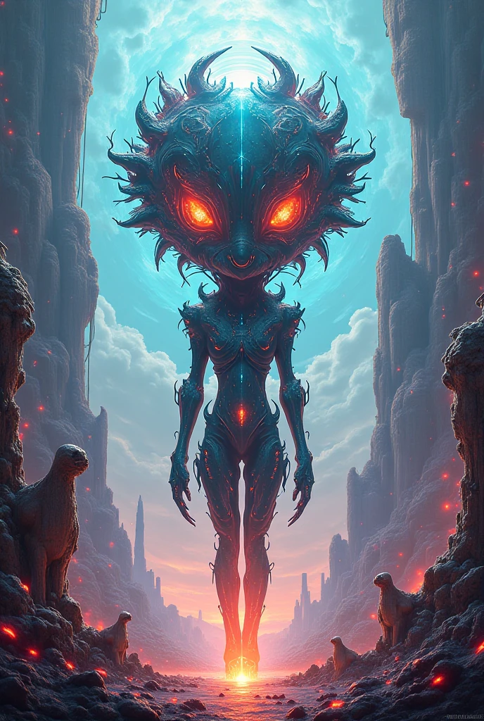 Best quality, A high-resolution masterpiece,A non-humanoid alien creature,Highqualityshadow, Vibrant colors, on the sky,starlights,otherworldly landscape, Surreal art style, Dynamic lighting.