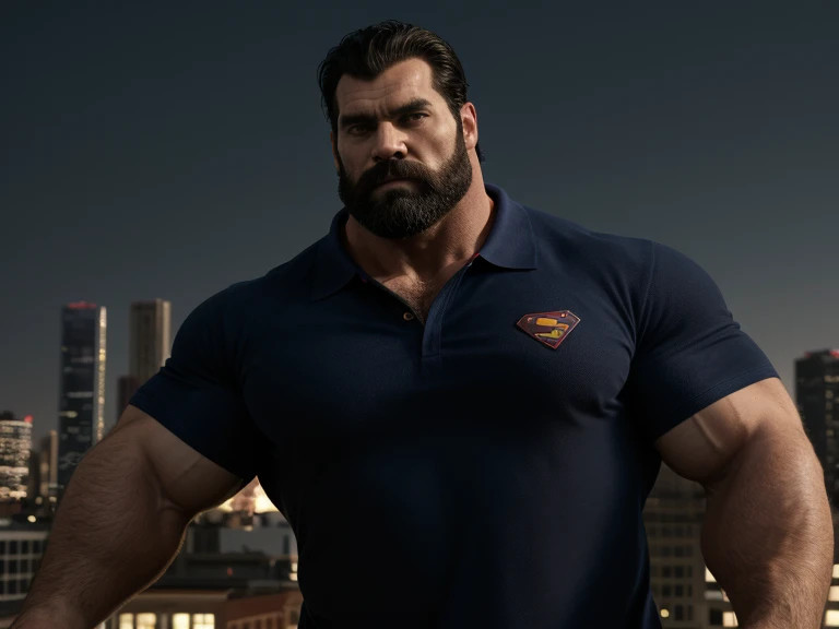 a very handsome young man, with massively large muscles, massively muscular, with massively large biceps, with massively large arms, wearing a blue and red sweatshirt with a star on the chest, on a black background