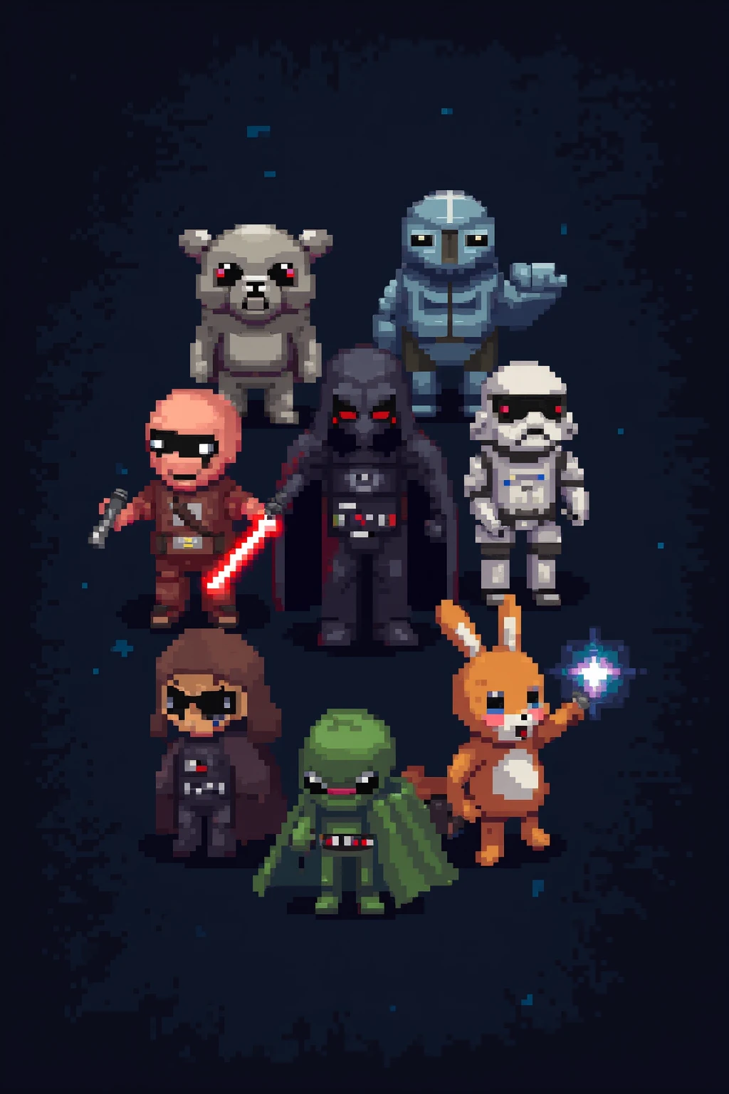 Pixel art video game theme, major Star Wars characters