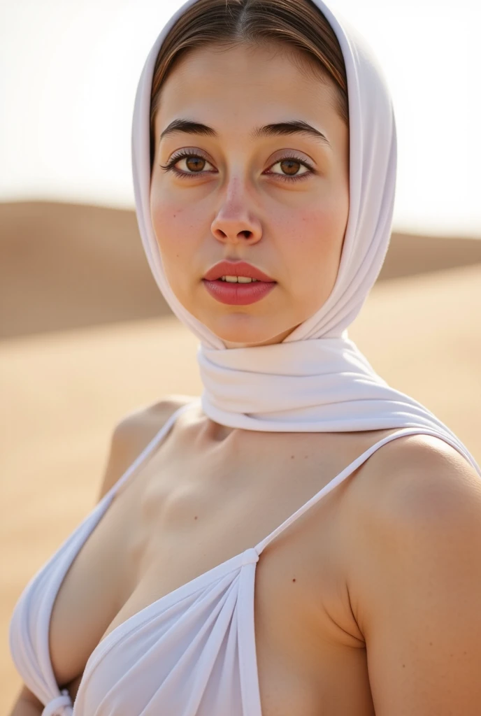 glowing white skin, beautiful face, veiled, egyption ribal theme, silver jewelry, ((crystal clear bright hazel eyes:1.2)), detailed eyes, beautiful masterpiece, UHD, 8K)), Depth of field, sand dunes, cleavage, large breasts, focus on eyes, breasts popping out, detailed skin, texture skin, sexy shoulders, golden hour, highly detailed skin, long eyelashes, black mascara, perfect face, sheer djellaba, long abaya, flowing, blowing, shimmering, bbw, curvy, iridescent, full body, show feet, show legs
