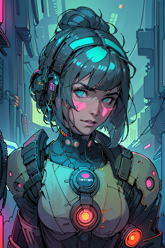 (((Top Quality Masterpiece ))),(((solo:1.2))),((( 1 woman :1.2))),(((Bust-up portrait))),Retro Vintage,((( Cyberpunk Blade Runner))),((( geometric pattern ))),(((The background is overwhelmingly absolutely simple))),(((Neon Satellite )))