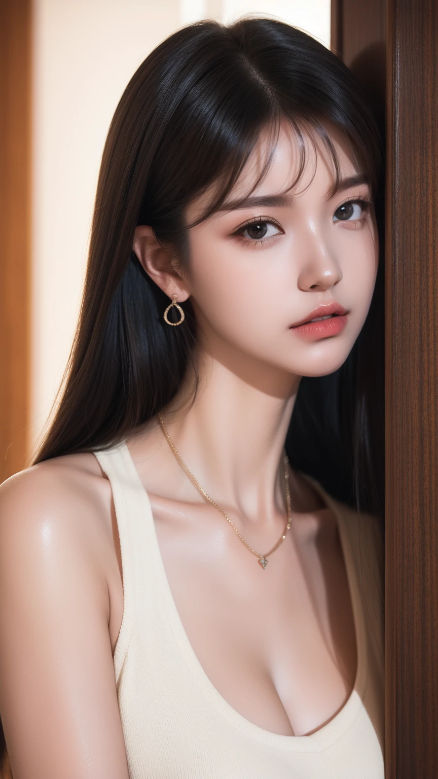 (Photorealistic, 32k, RAW photo, best quality:1.4), (masterpiece:1.3), (ultra high resolution, ultra realistic, highly detailed, golden ratio, ultra detailed), 1 beautiful woman, natural makeup, intricate cloth texture, finely detailed hair texture, beautiful full-body, perfect female form, anatomically accurate, highly detailed face and skin, (elegant hands), (realistic skin), (beautiful pale skin:1.1), (extreme close-up:2.0), (Oversized Breasts), (Wearing blue Ball Gown:1.5), (Tiara, Earrings, Pendant),
BREAK,
realistic eyes, captivating detailed eyes, symmetric eyes, light brown eyes, double eyelids, thin eyebrows, (glossy lips:1.4), (kissable expression, blush:1.3),
BREAK,
((short bob cut, dark brown hair, bangs:1.2)), (Late Night, Moonlit night, Castle balcony:1.3)