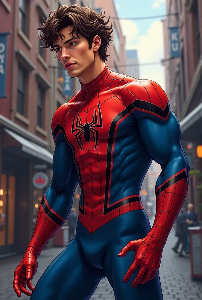 (RAW photo, best quality), (realistic, photo-realistic:1.3), miguel o'hara wearing a spiderman's suits, masterpiece, an extremely manly and masculine, extremely detailed, CG, unity , 2k wallpaper, Amazing, finely detail, extremely detailed CG unity 8k wallpaper, huge filesize, ultra-detailed, highres, absurdres, soft light, pietroboselli person, tan skin, detailed fingers, extremely detailed eyes and face, beautiful detailed nose, beautiful detailed eyes, light on face, looking at viewer, (1man, mature face), realistic face, realistic body, underwear, big bulge on underwear, big rounded ass