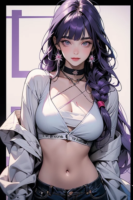 ((Best quality, detailed background,depth of field, volumetric lighting, sharp focus, Absurd, ultra-detailed), 1 girl ((beautiful,21s, big breasts, saori kido,  purple long hair,  blue eyes,  blushing)),  wearing white lingerie ( lace bra,  lace panties, lace stockings)