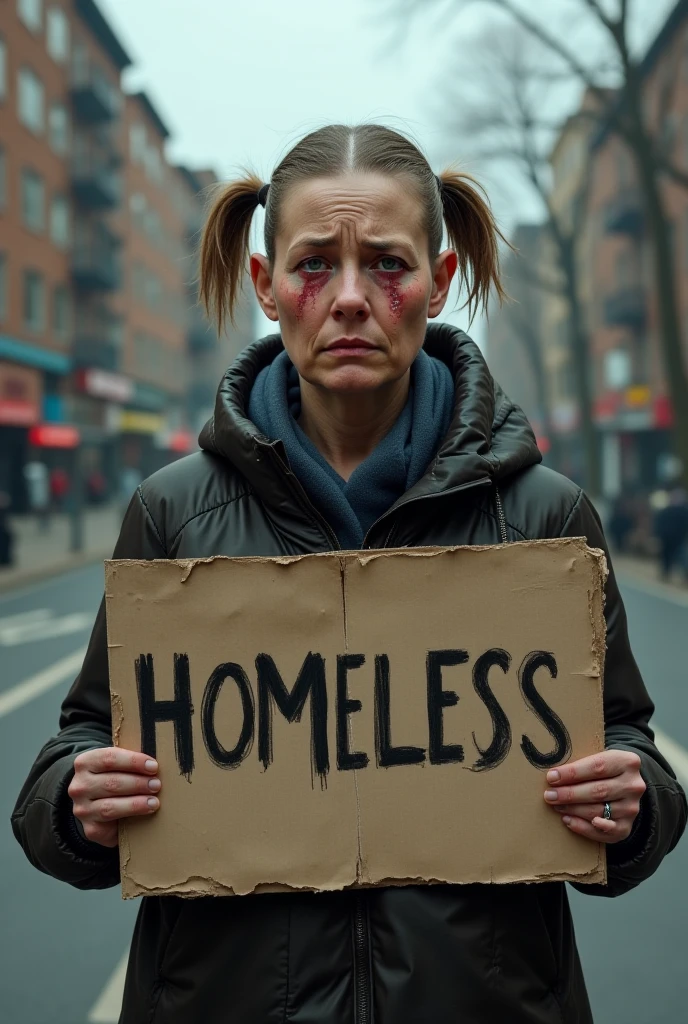 A mother and her child are begging on the side of the road while crying