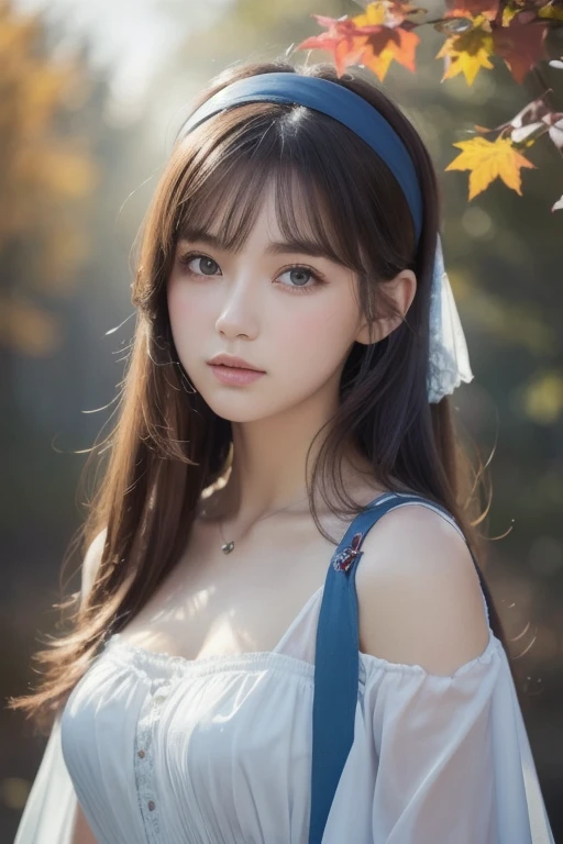 (8k,  top quality, masterpiece: 1.2), ( top quality: 1.0), ( ultra high definition: 1.0), watercolor,  beautiful women, (輝く瞳,  Blue Peoples with Handguns ),shoulder,  headband , Agnes Cecil,  Bust Portrait , Extremely bright design,  pastel color, autumn lights, Moody Gray,  rough style Alexey Savrasov, Ivan Shishkin,  Ilya Repin , (Card Retouching: 1.2), 2D, (oil: 1.2)  very detailed