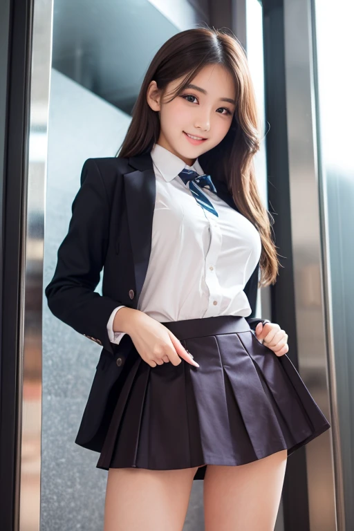 Hyperrealistic art of a girl 18 years old, (establishing shot: 1.5), light skin color, (face: inverted triangle face, prominent eyeswoman, short miniskirt showing her white panties, classroom, sexy uniform, in a posing in front of a blackboard, a hyperrealistic , full lips, prominent cheeks , round chin), Close up, amazing quality, masterpiece, best quality, hyper detailed, ultra detailed, UHD, perfect anatomy, portrait, DOF, hyper realism, majestic, impressive, inspiring, capture the joy of life with a smile in the soft warmth of the sun filtering through the open translucent capsule. Let the glow of nature's embrace illuminate your laughter, cinematic composition, soft shadows, national geographic style (ultra detailed eyes and face)dramatic, (masterpiece, best quality, high quality), hyper detailed, high resolution. , intricate detail, HDR, 8k, sharp focus, detailed background, extremely detailed face, eyes, lips, nose, perfect hands, realistic eyes, detailed skin texture, subsurface scattering, realistic, temple, dark, photorealistic, extremely resolution details high, photographic realism taken to the extreme, fine texture, incredibly realistic.hyperrealistic , realistic , dressed as japanese girl ,cute , translucent unbuttoned blouse showing big breasts, very short skirt showing white panties,woman crossed legs,woman in sitting on table, wearing mini skirt, white blouse , pose of young, Cute face, cute legs, Young, Pretty, narrow waist, Young Sensual Gravure Idol, a hyperrealistic cloth,big breast, short hair brown,smiling