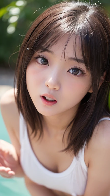 ((stick out tongue))、((half open mouth))、((Red lip gloss))、(((The look of waiting for a kiss)))、(close ~ eye)