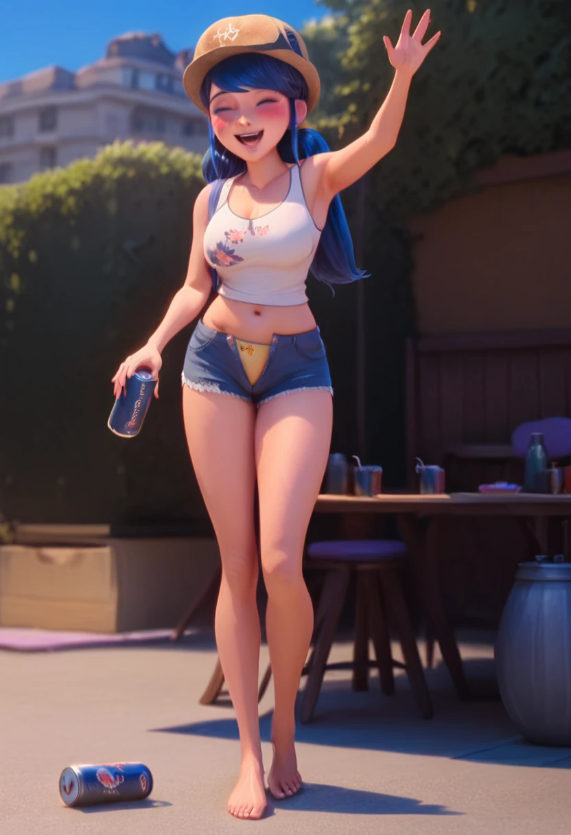 1girl , a 17 yo girl , 17 years old , super adorable , full head ,(Upper Body : (small breasts) , Skinny ) , ((tmasterpiece)) , (Very detailed CG unity 8K wallpaper) , best qualtiy , cinematic lighting , (hi-top fade:1.3) , dark themed , Muted Tones , Subdued Color , highly contrast , (natural skin textures , Hyper-Realism , Soft light , sharp) , (Hair : (Light Cyan Hair:1.5) , (shoulder-length hair) , ponytail , ) , (Cetacean Blue eyes:1.5) , beatiful detailed eyes , (Bright eyes:1.5) , (Very fine and beautiful) , (Beautiful and detailed eye description) , ( Background : (Random Amusement park at night Background) ) , Blur Background , (Topless) , Neon blue Backpack , Periwinkle Big Shape Jeans , Light cyan Furry Strapped Combat Bootie Boots , Cornflower blue (Calvin Klein underwear) ) , Full body shot , random view ,(Joyful Emotion:1.5) , Happy expression , (Pose : random pose , smile shy ) , (hair covers one eye : 1.5), Navel, small breast