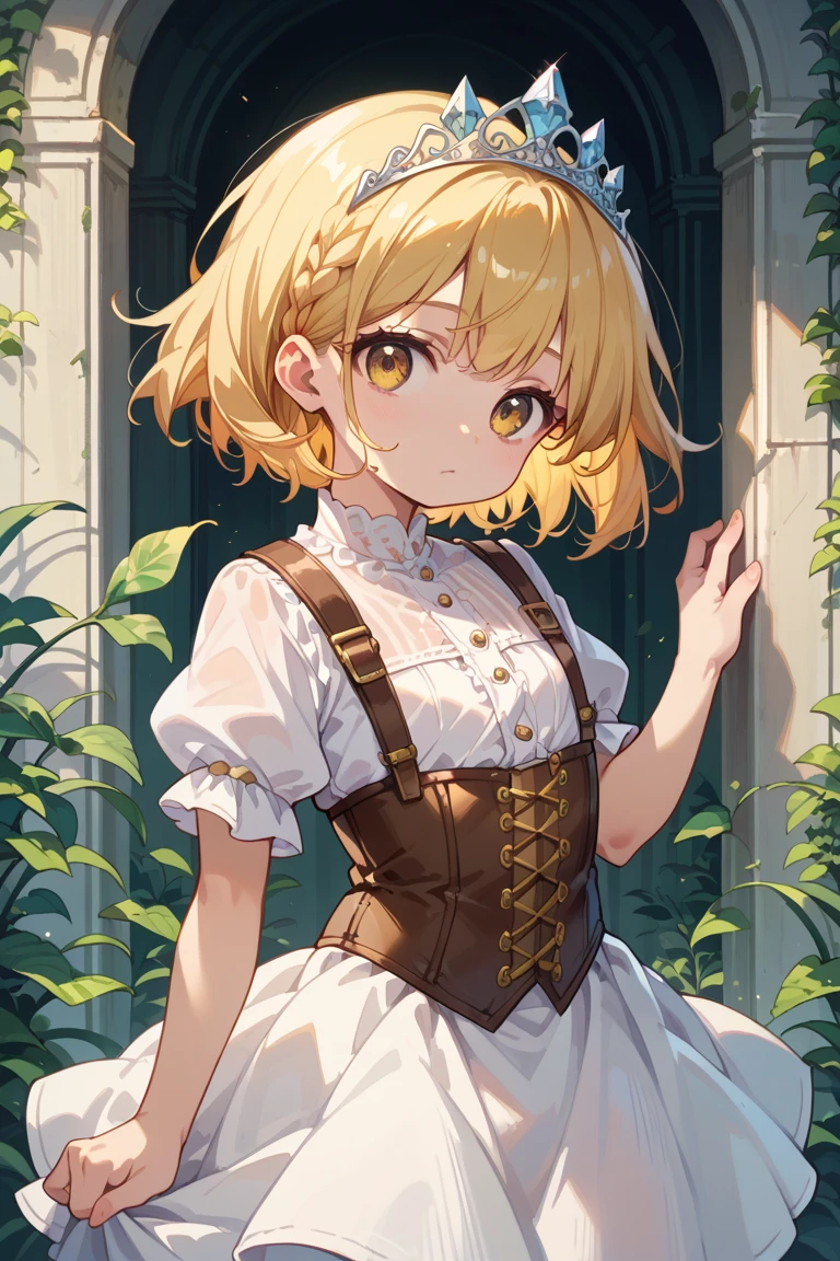 1girl, cowboy shot, from_above, solo, Mami Tomoe, (detailed reflective anime style eyes), sunflowers, golden hour, detailed textures, walking in a \(field of sunflowers outdoors\), posing, casual pose, aesthetic, intricate, caustics, light rays, sunlight, sparkle, shimmer, glitter, sharp focus,