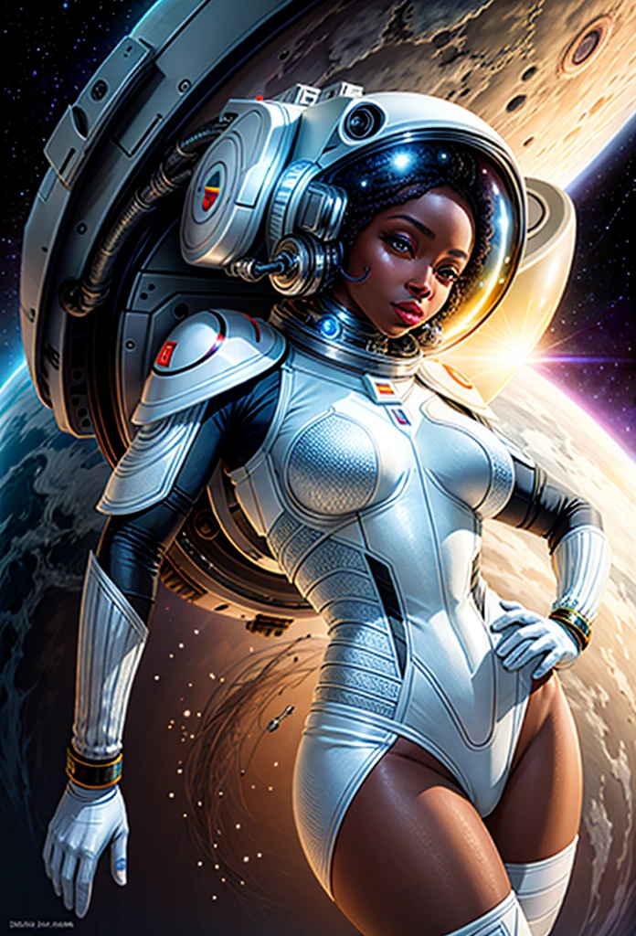 Realistic photo of Brazilian woman, Brown skin with big vesdita ass with futuristic space trage, space helmet, realistic detailed skin, paints in the mouth, space trage wet with sweat on the private parts, amphetated waist, thick thighs, realistic photo, details higher than 8k, real photography, background galaxies, vacuum of space resolution higher than 8k. --auto --s2