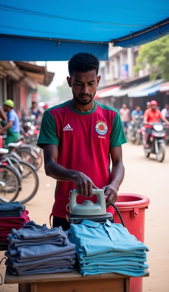 Boy fixing the puncture in front of a Puncture shop named as Pizu Puncture Vala and the boy is wearing a bomber jacket 