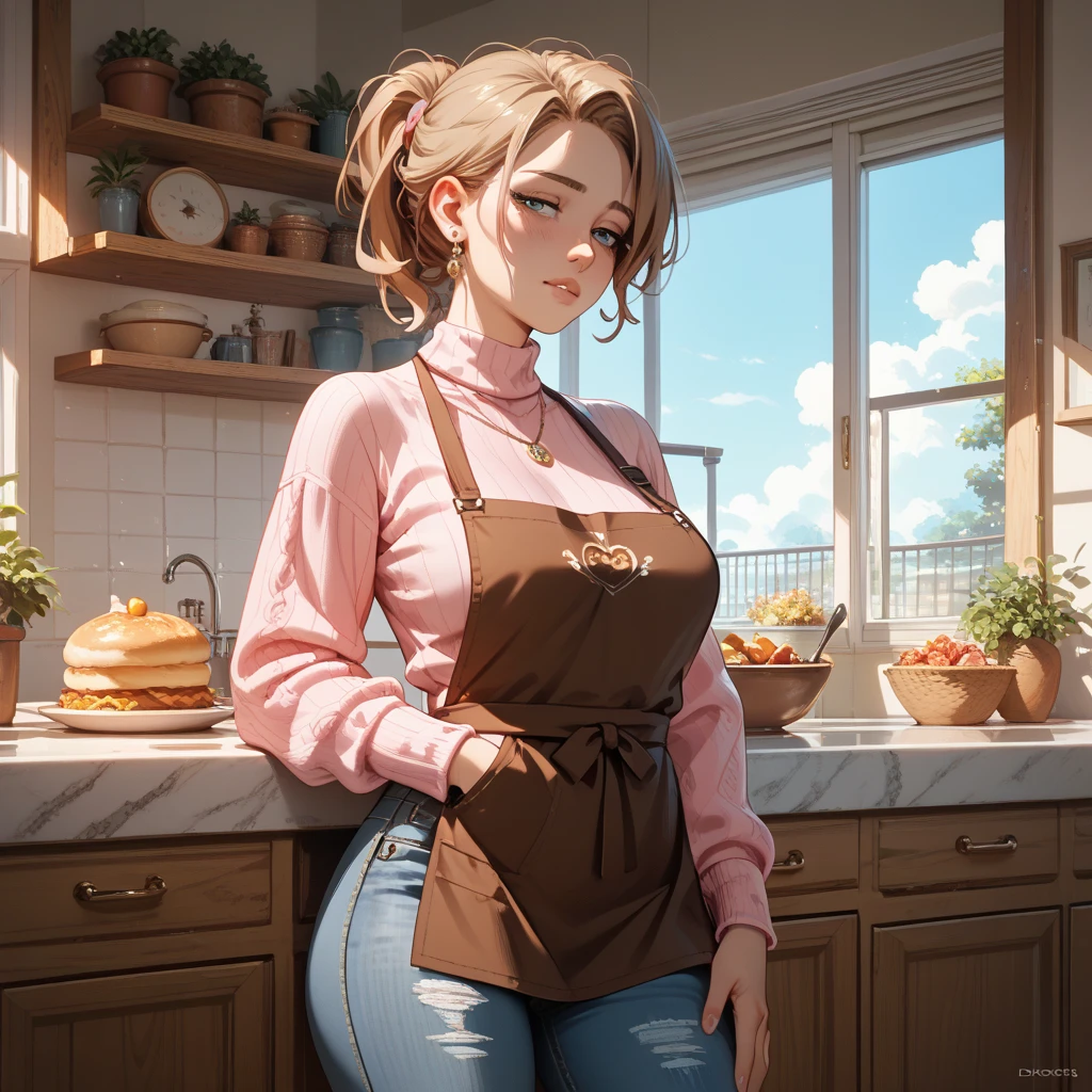 ((((Fabricless pullover in the region of the mangoes and back )))), ((nipples showing on the sweater evidently)), ((NSFW)), (((garota solo))), (seios grandes , cintura fina e quadris largos), (Saia plissada), (cabelos amarelos, olhos azuis, Cabelos Longos), (olhos ultra realistas), (embarrassed facial expression), (inclined position highlighting the region of the busts),  (Knitted wool sweater), (bochechas levemente coradas realistas), olhos fixos, orelha sexy e realista, pernas abertas ajoelhada em cima da cama de hotel, realistic feet positioned backwards, vista lateral focando nos bustos e quadris