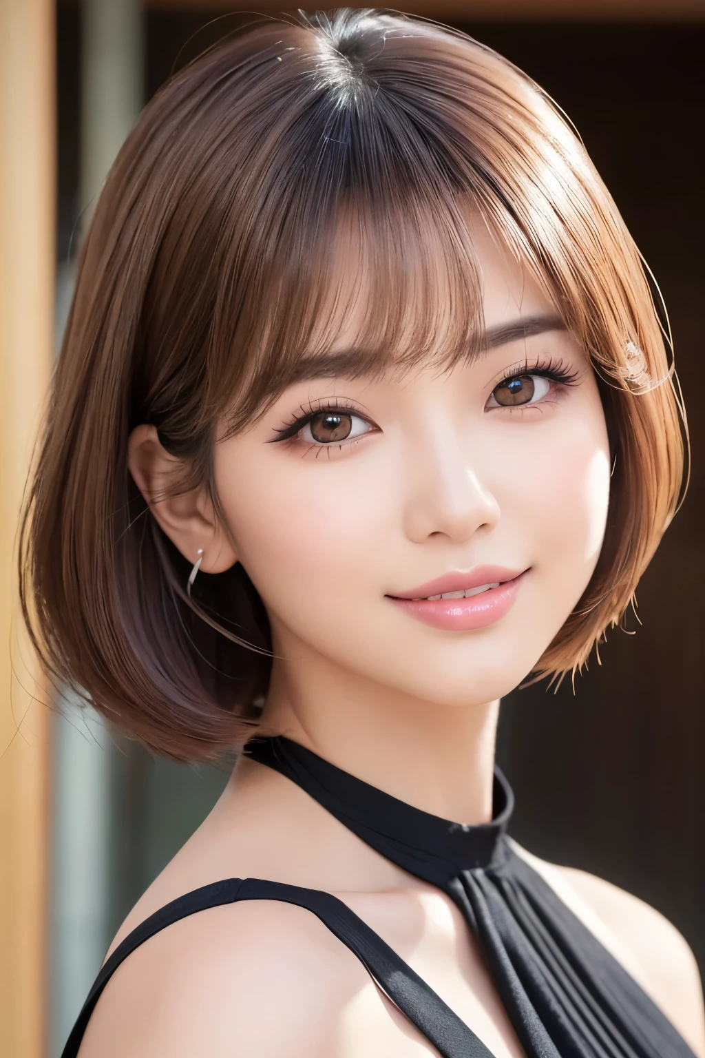 Ultra-high resolution, Superior Quality, Highest quality, Super detailed, Realistic, 8k, RAW Photos, Highest quality, masterpiece, Attractive young girl, Angelic Girl, Brown Hair, short hair, Mesh Hair, Glossy Lips, Natural Makeup, Japanese Idols, Sophisticated, stylish, Model pose, Completely naked,