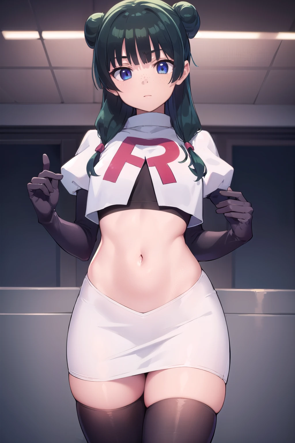 codegeasscc, cc, (brown eyes:1.5), green hair, long hair, straight hair, purple earrings
BREAK team rocket,team rocket uniform,white skirt,red letter R,crop top,black thigh-highs,black elbow gloves
BREAK looking at viewer, (cowboy shot:1.5),
BREAK (masterpiece:1.2), best quality, high resolution, unity 8k wallpaper, (illustration:0.8), (beautiful detailed eyes:1.6), extremely detailed face, perfect lighting, extremely detailed CG, (perfect hands, perfect anatomy),