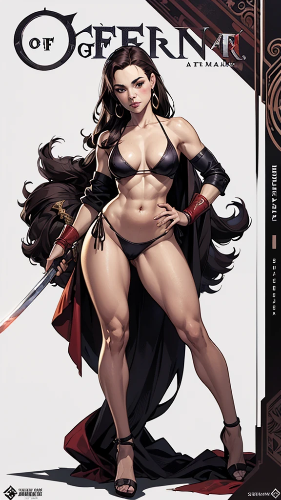 (masterpiece), best quality, expressive eyes, perfect face, skimpy, muscular athletic body, kagero, smile, cleavage, black leotard, red pantyhose, sash, pagoda, pond, exposed midriff, toned abs, ((fishnets)), 