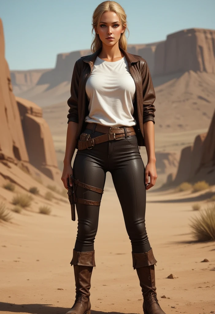 western heroine girl leather pants leather jacket white t-shirt leather western boots