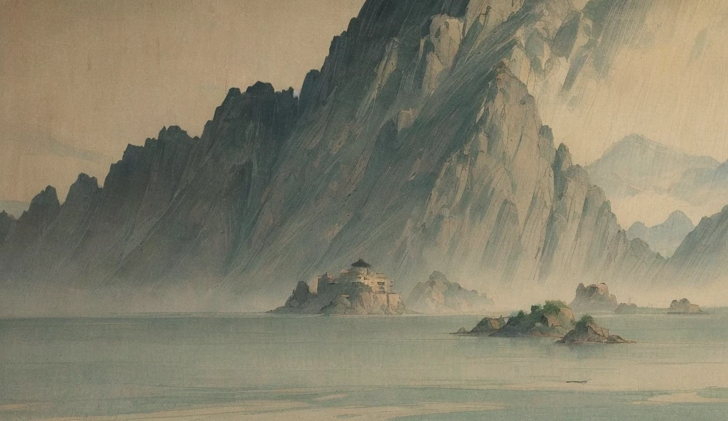 Please draw an illustration in the style of a meticulous Chinese painting,((Show an antique vertical scroll placed behind the picture)),The scroll is slightly unfolded, Reveal some of the written ink and delicate texture,The text on the scroll should be presented in neat regular script or running script,The font should be clear and powerful,The background is a hazy landscape painting,Rolling mountains,The water is not booming, to show the sense of distance and height, The landscape in the picture should appear peaceful and profound, such as gently turning the page , to avoid using colors that are too bright ,Maintain overall gentleness and, At the edge of the scroll or between the landscape, can be appropriately used as an embellishment , Like a fine line of decoration or a seal mark, in some details , as a whole , wisdom and culture , The picture should look fresh and elegant , Reflect the classical beauty of the book and the inheritance of knowledge,Details ,The lines should be smooth and delicate,Like every stroke in a meticulous painting,Show the delicacy and depth of Chinese painting,