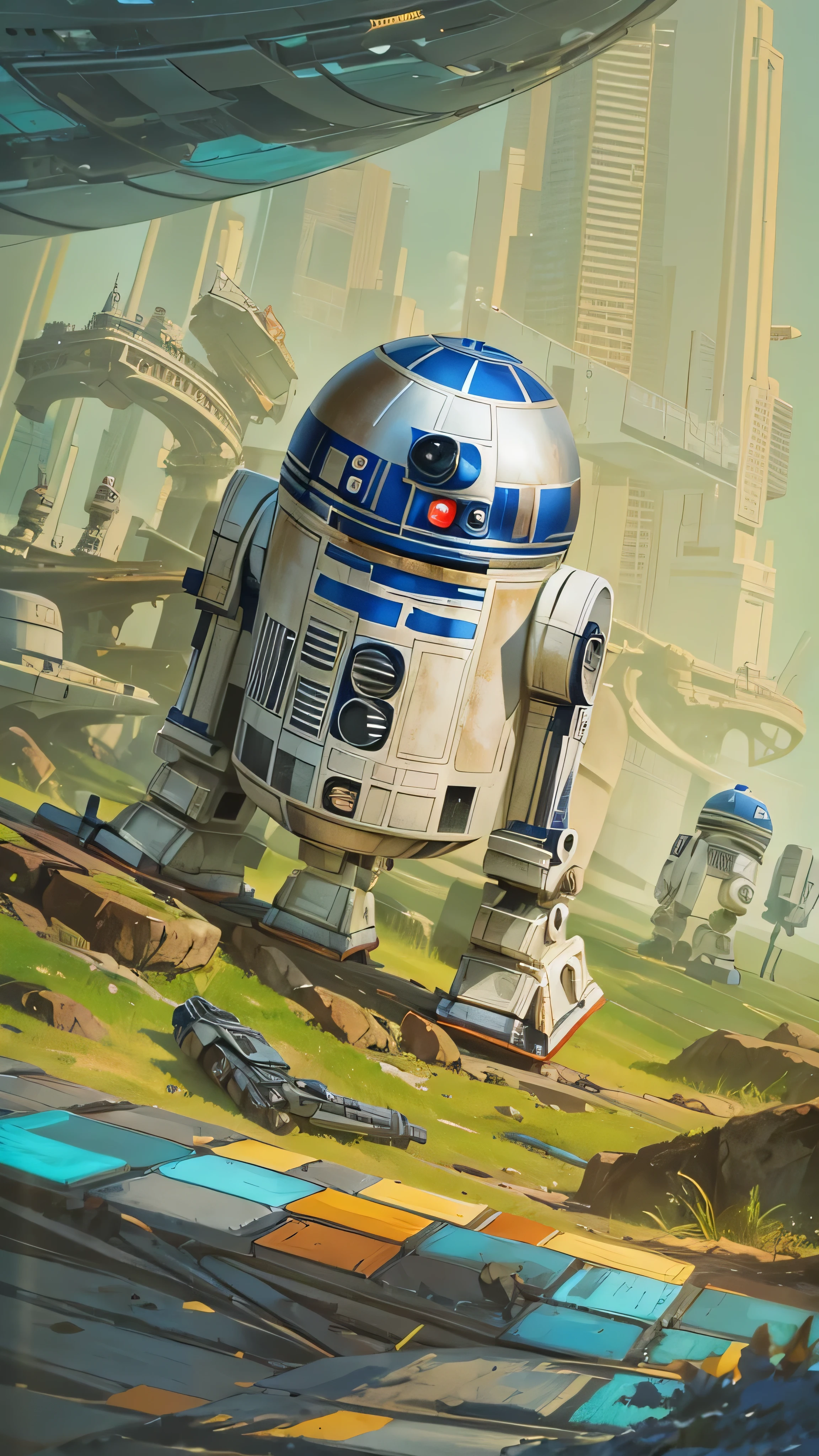    highdefinition images ，Mechanical Background, Colorful color scheme,   alien  、 No one is here、R2-D2 is running 、