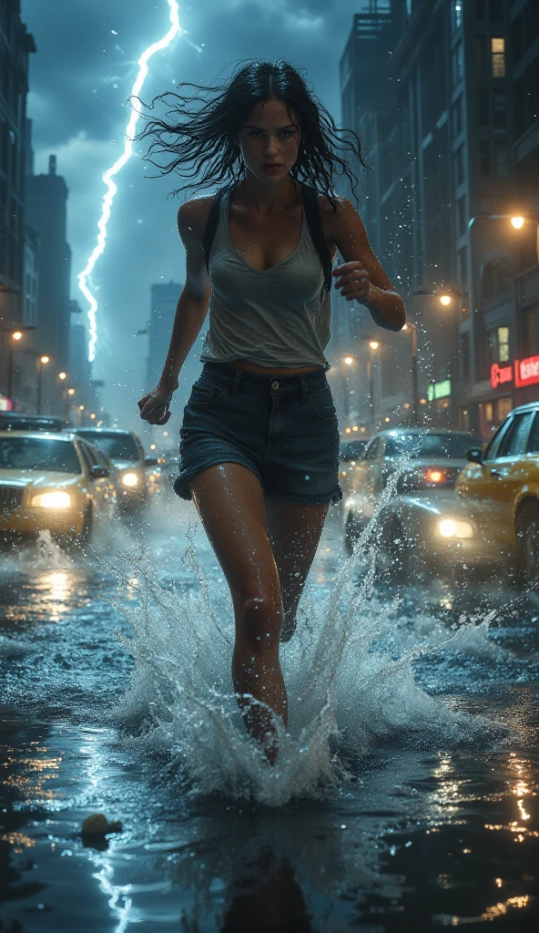A young woman, the street, laughingly, pony tails, (HighDynamicRange:1.astel colour:1.2), dramatics, the complex background, Cinematic, Cinematic, (Rutkoski, art  stations:0.8), Soaked