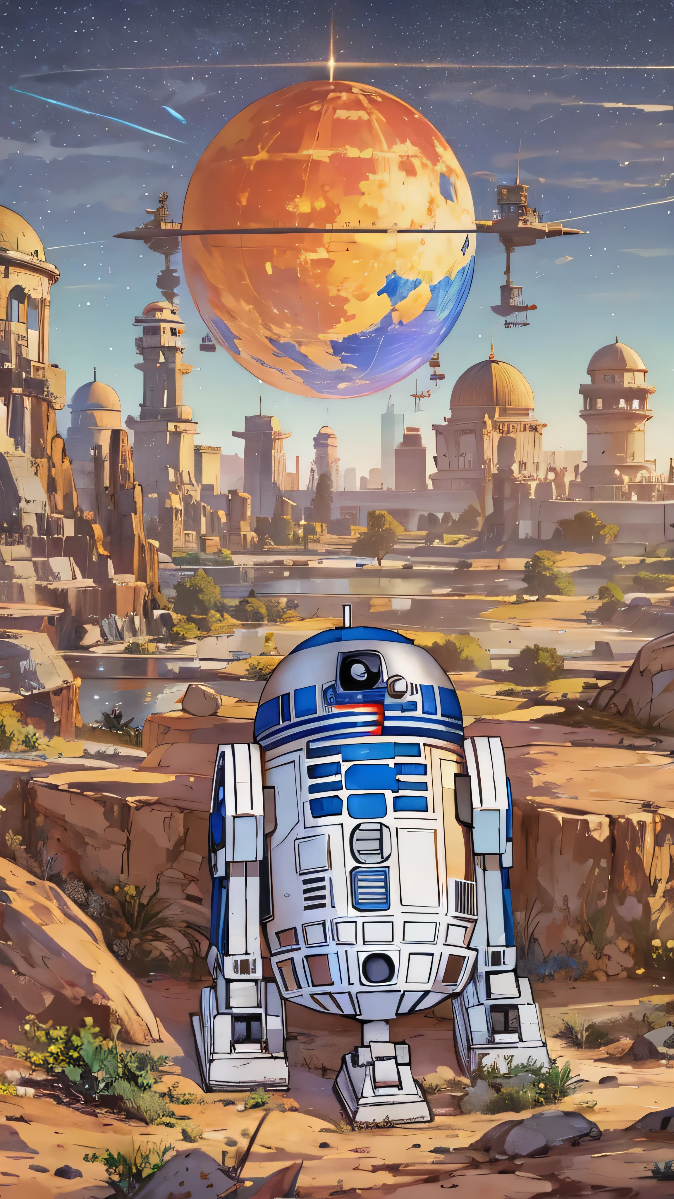    highdefinition images ，Mechanical Background, Colorful color scheme,  Colorful planet 、 No one is here、I'm looking for an RCPO、R2-D2 is running 、