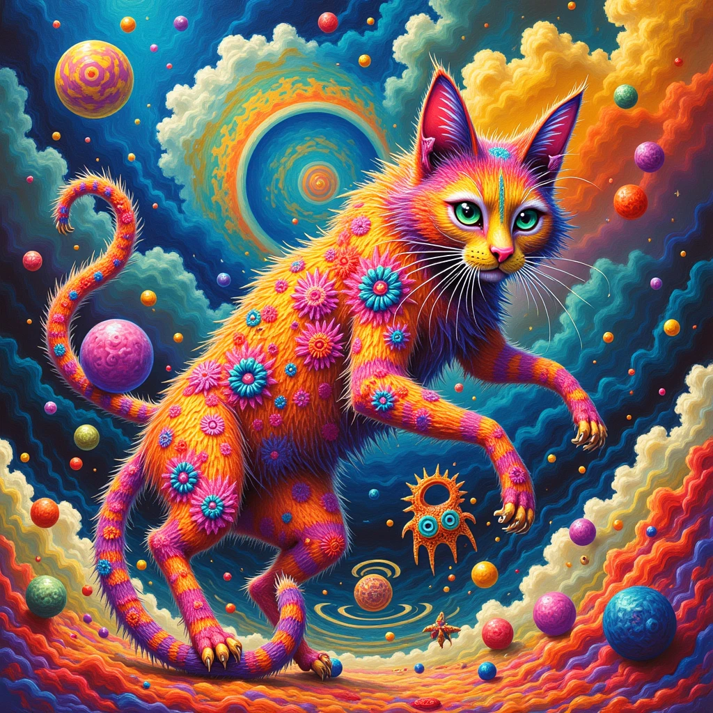  Artistic Cat Illustration 、Very colorful and Dali-style