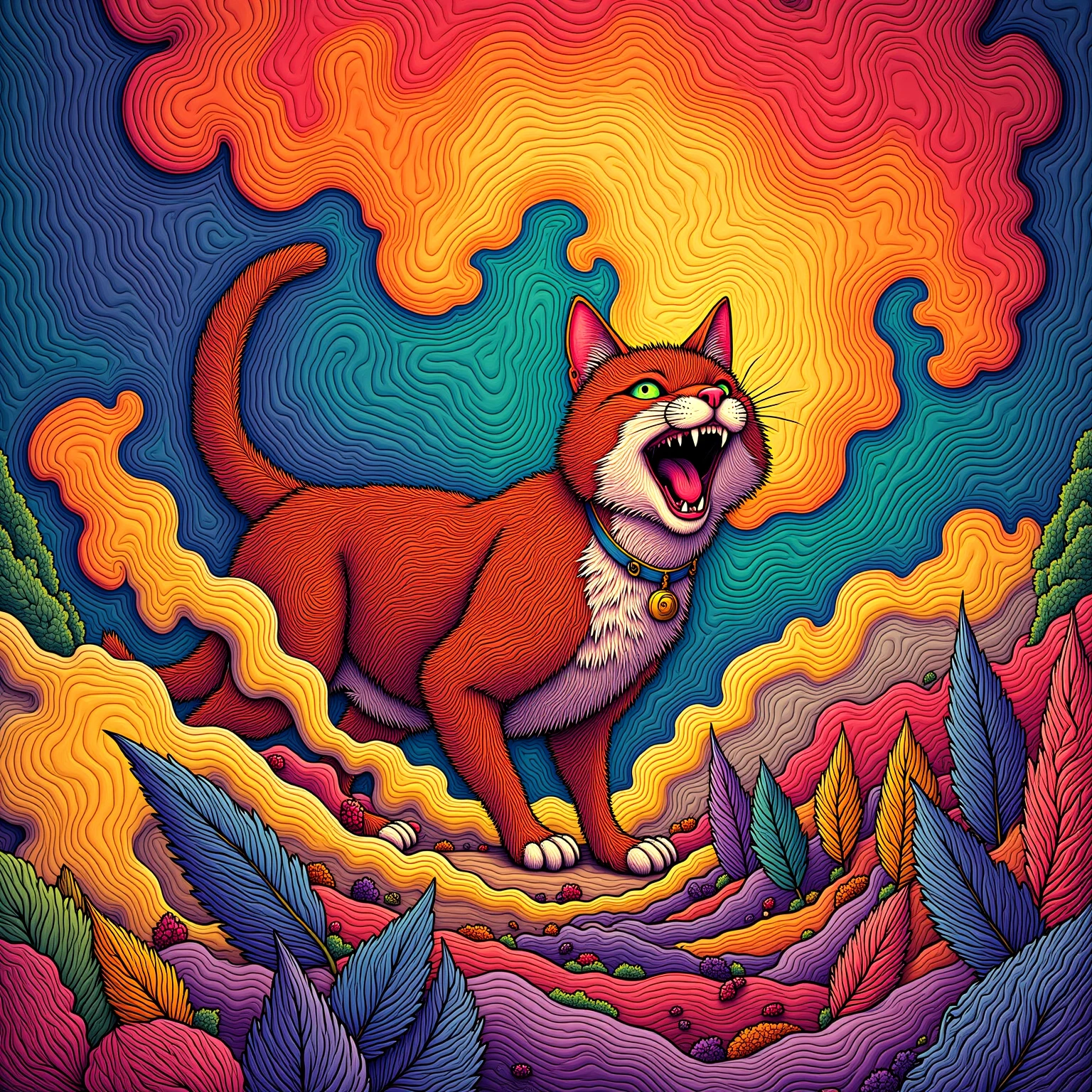  Artistic Cat Illustration 、Very colorful and Dali-style