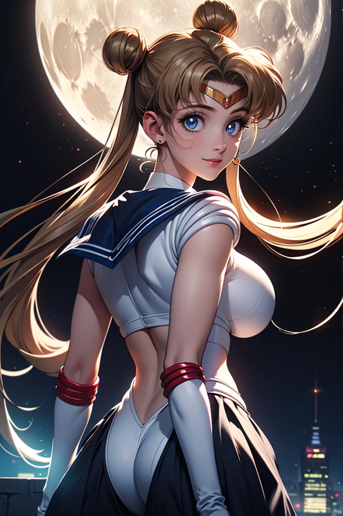 masterpiece, best quality, ultra detailed, 2girls, Sailor Moon and Sailor Mars, (sexy, beautiful woman, perfect face, perfect eyes, perfect female body, huge breasts)1.5, white stockings with lace trim, red garter belt, (skirt lift, red panties), (standing on a scyscraper, night sky, moonlit), perfect lighting, smooth, hdr