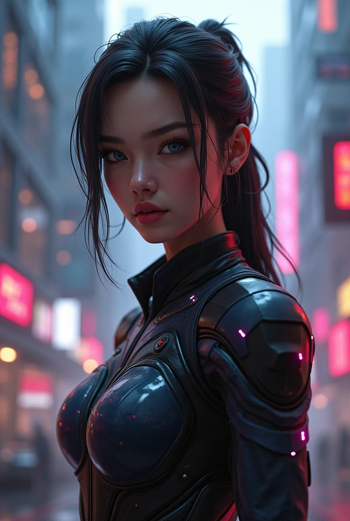 ninjartist asian human Slender eyes A dark-haired detaileds precision femele cyberpunked bewitching