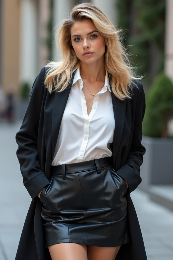 Blonde girl wearing sexy and stylish outfit