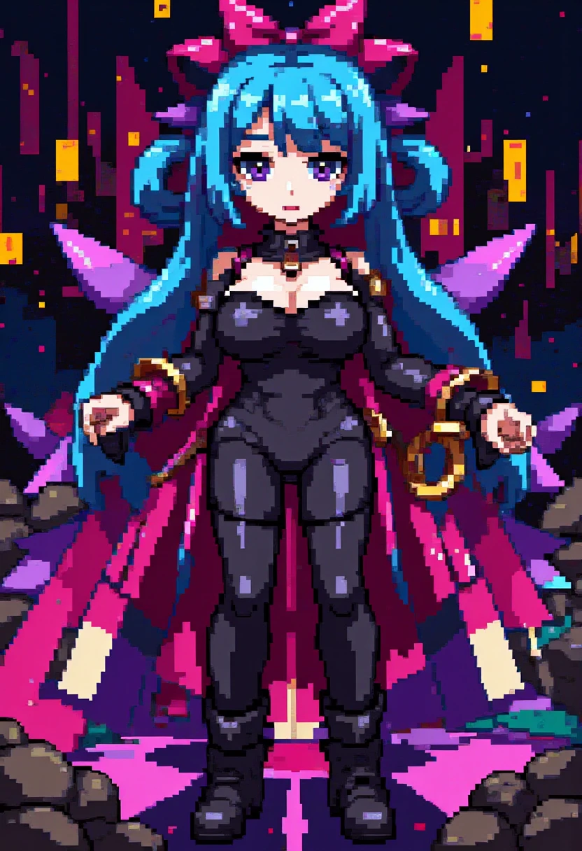 (The body is made of galaxy liquid purple-black paint,Twisted into a beautiful interpretation of the female form), Nature,((The church complex in the foreground)), Squat with legs spread out,(( The cutest smooth scaly face makeup, A smirk)) ,Onexia, Metallic tone g0s1,Eze