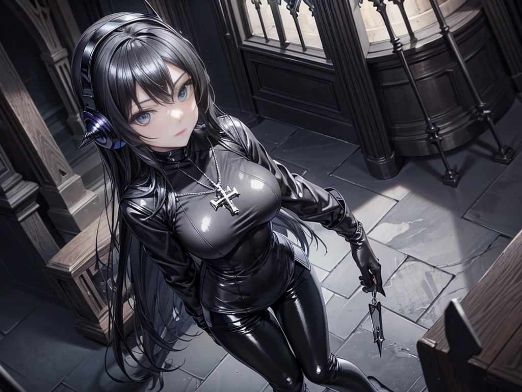 (highest quality, masterpiece),sexy, erotic, 1 girl, 18-year-old, despise, Pride, purple long hair, ((purple eyes)), looking at the viewer, medieval tabernacle, (close), ((dark room)), the candle is lit,, ((cleavage)), Mr.々Inside a torture chamber with various tools、
BDSM、(((black latex corset dress:1.4)))、The corset is decorated with beautiful embroidery.、corset dress with shoulder straps、(((black latex tight miniskirt:1.4)))、(((Black latex bra)))、(((Black latex panties)))、first round、((Black Thigh Boots))、high heel boots、Expressionless