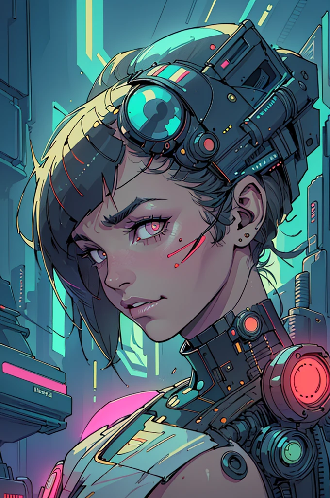 (((Top Quality Masterpiece ))),(((solo:1.2))),((( 1 woman :1.2))),(((Bust-up portrait))),Retro Vintage,((( Cyberpunk Blade Runner))),((( geometric pattern ))),(((The background is overwhelmingly absolutely simple))),(((Neon Satellite )))