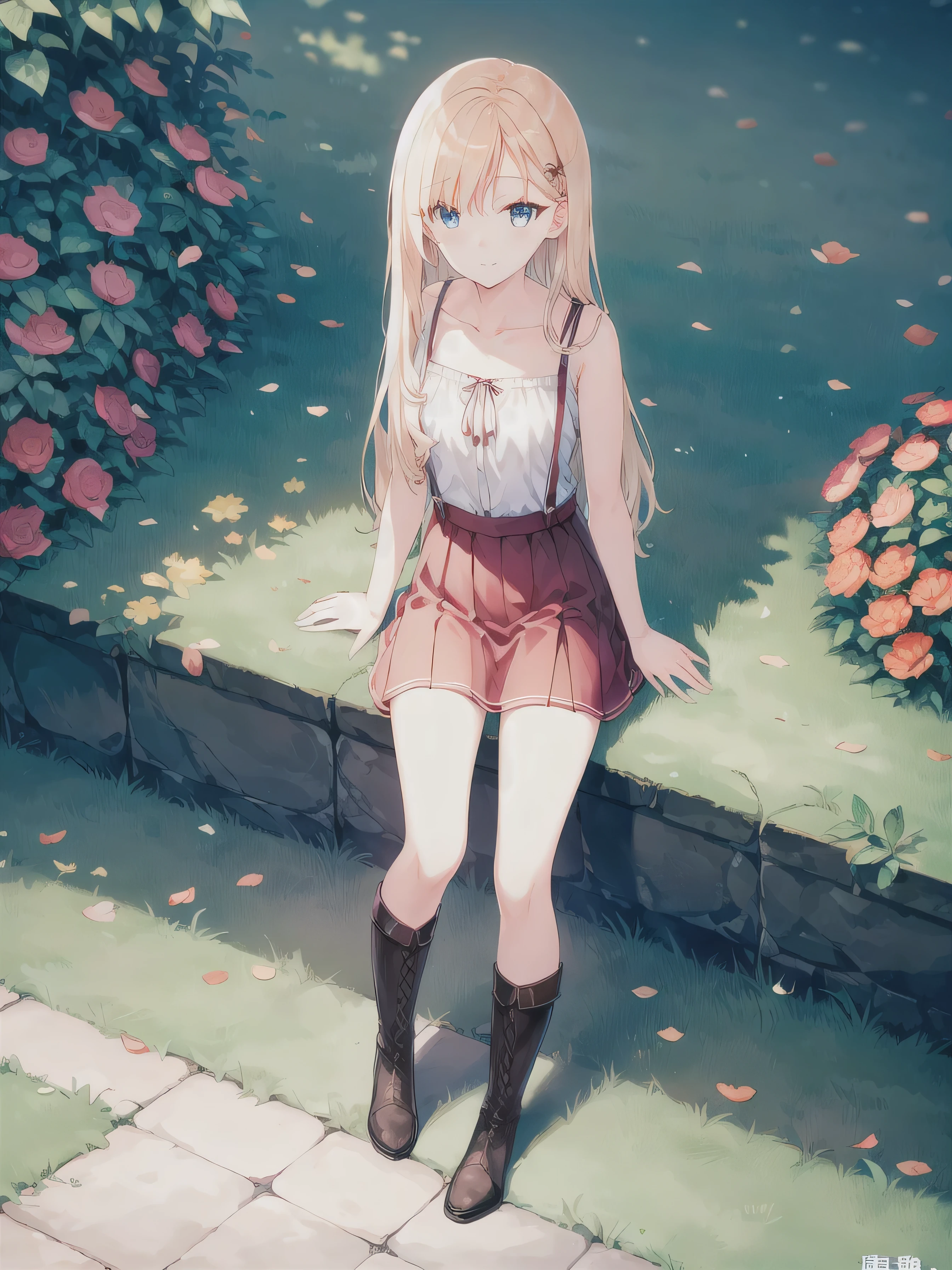 There was only one girl ,blond, long hair, eyes:1.5), ( medium chest :1.2),
red dress , dress ,Suspenders, showing shoulders, skirt,Boots,Show your knees,The skirt has wrinkles ,rest, special skirt , skirt, Seto Fuku,Low-cut,boots,cleavage rest ,While looking at the audience,lie, Protruding nipples,Standing,garden,lawn,outdoor, sunshine,
( masterpiece:1.2), best quality , high resolution on the bench , Unity 8K Wallpaper , (illustration:0.8), ( beautiful and detailed eyes:1.6), Extremely fine facial details , perfect lighting , Extremely detailed CG , (perfect hands),