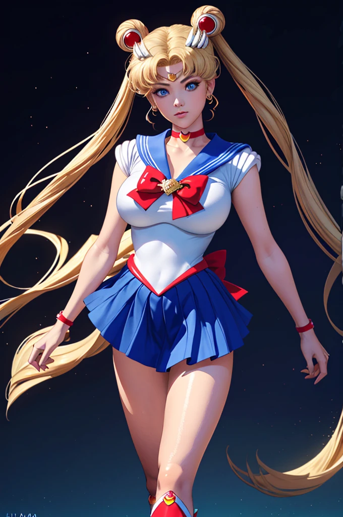 (masterpiece, best quality:1.2), Sailor Moon,1 girl, alone,blonde hair,blue sailor suit,long hair,jewelry,whole body,Double tail,White gloves