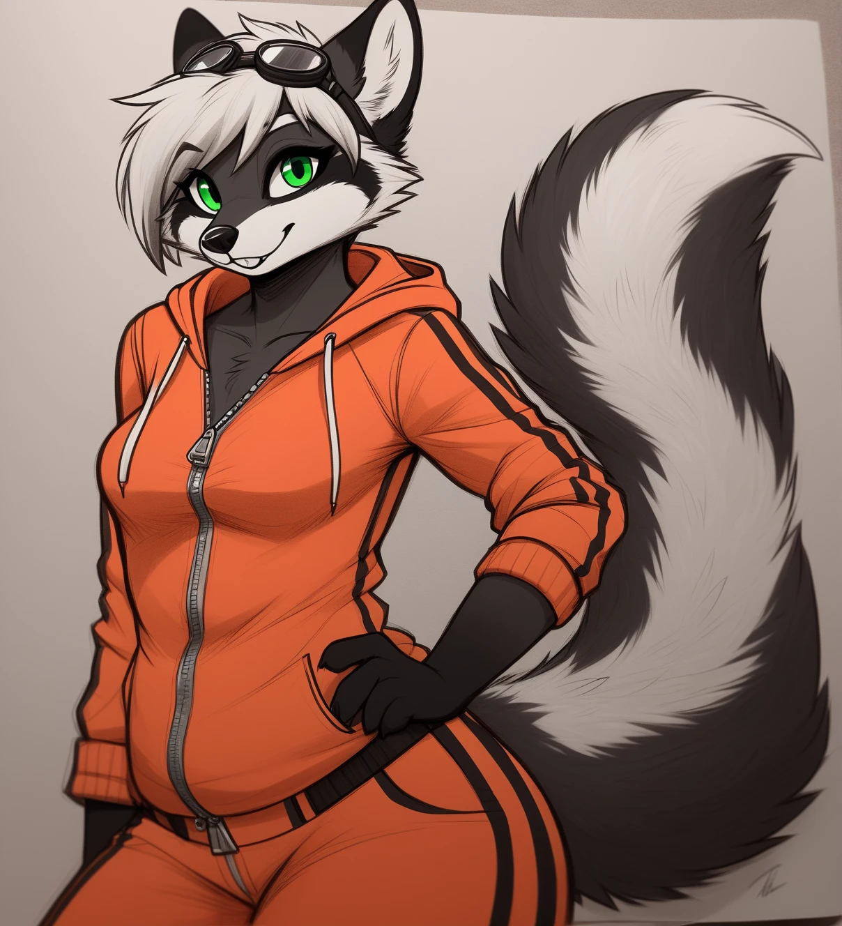 score_9, score_8_up, score_7_up, score_6_up, score_5_up, score_4_up, source_anime, furry, fox
BREAK
1 girl, solo, alicestick, cowboy shot, black sclera, light green hoodie, brown shorts, on kness, knees under the body, sitting on own knees, smirk, view from up, looking at viewer
BREAK
black background, <lora:AliceStick2:0.65>