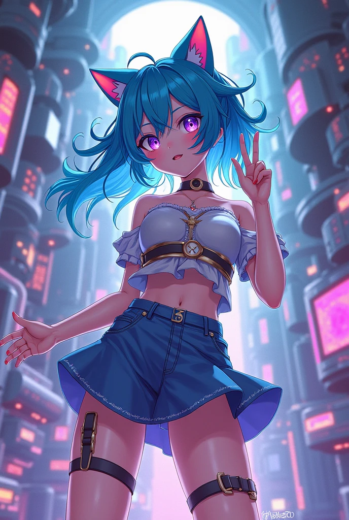 1 girl, in a black tight dress, fishnet stockings (nsfw:0.55), ((flat chested, flat stomach, baby face)), (intense colors) baby blue hair, yellow eyesOpen Mouth, Bangs, 