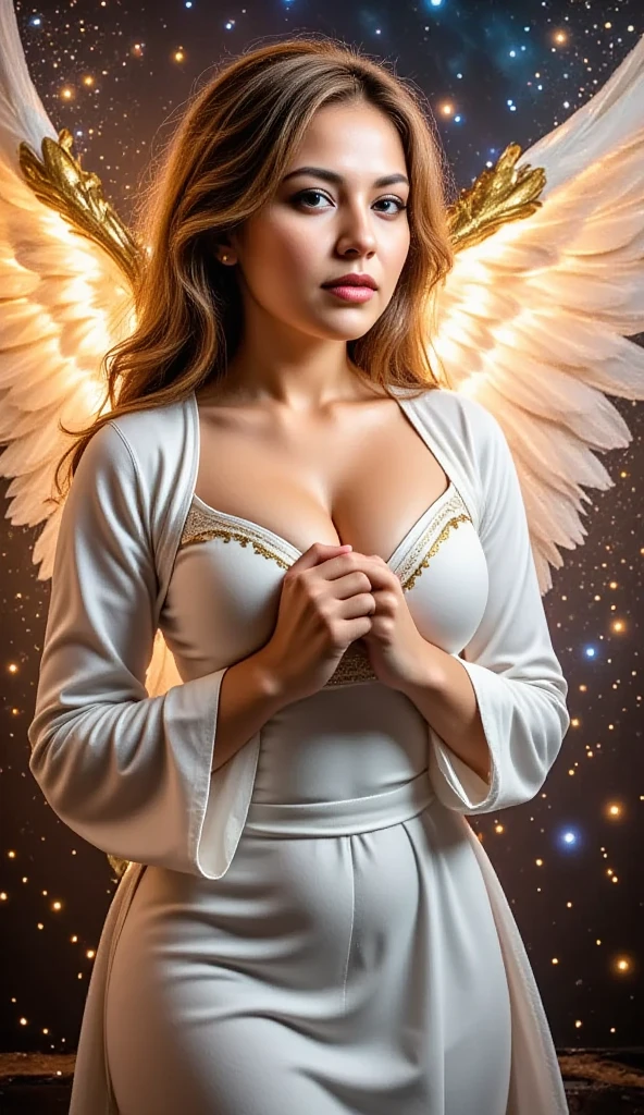 in NSFW、1 beautiful young girl, Super beautiful detailed face, (Too large breasts:1.4), (Full body glamor body:1.3), ((fullnude:1.8)),(The whole body is reflected:1.8)、((a person々On the street at night where people come and go:1.8、Only she is surrounded by light:1.5))、((darkskinned:1.4)、((Beautiful shiny blonde hair))、(((pubick hair))), Detailed face of cameltoe:1.2),((Thick lip))、(((she was wrapped in angel wings:1.5、Spread your white shining angel wings:1.9、Super huge angel wings are pure white:1.8、Angel's wings shine brightly:1.8、Angel wings flutter:1.8、Ring of angels shining overhead:1.8))) conceptual art, High quality, Realistic, extremely detailed CG unified 8k wallpaper, ighly detailed, High-definition raw color photos, professional photograpy, Realistic portrait, Cinematic Light, Beautiful detailed, Super Detail, high details, Sexy Art ,((motherly smile:1.5、Benevolent smile:1.4))