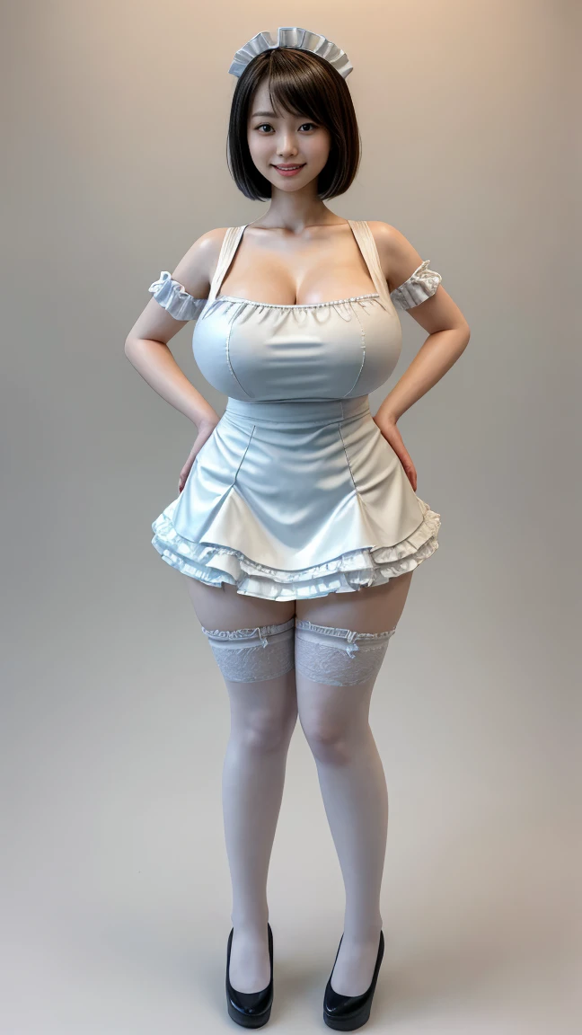 (Full body image:1.5), (Princess Zelda, Are standing, alone:1.2) ,(Large Breasts:1.5), (She is wearing a black maid outfit、wearing a very short white skirt。/Her body-hugging clothes:1.3), (She&#39;s in front of the bed in the hotel room:1.3), she has (blue eyes, Dark green mohawk:1.2), (She&#39;s smiling, Looking at the audience. Exhibitionist pose:1.2), Anime Style, 16K, Highest quality, Attention to detail, Textured skin, Ultra-high resolution, masterpiece, Anatomically correct