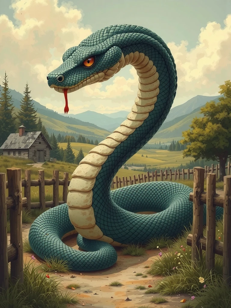 Snake country style scene illustration scene imposing and dexterous