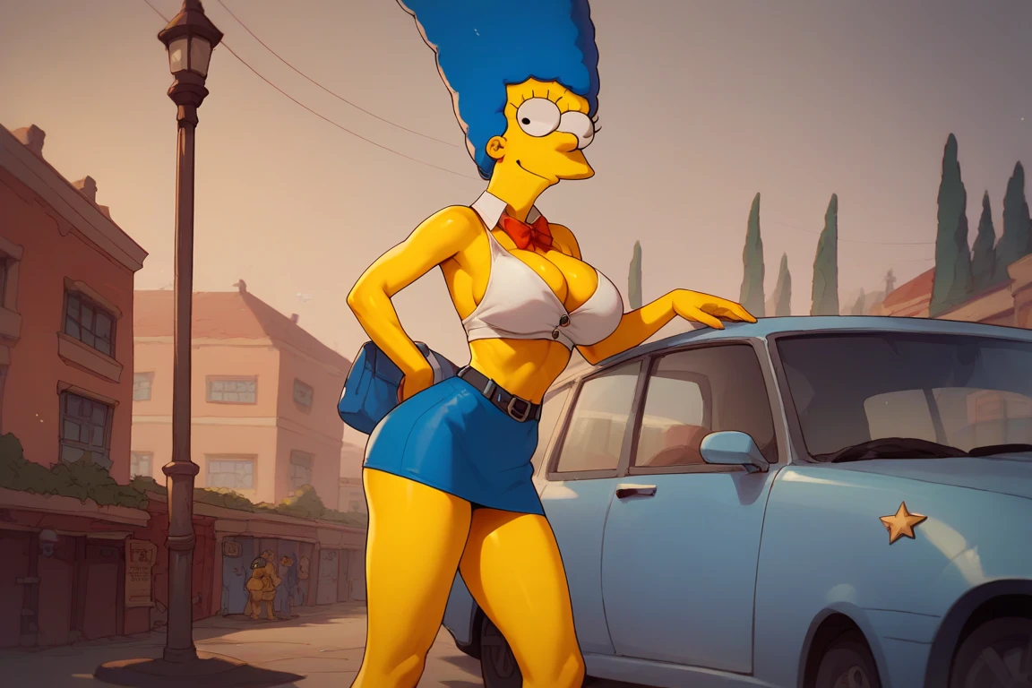 a woman with sexy body and outfit, walking in the sidewalk, (well draw eyes and eye pupil:1.2), EdobSimpsons <lora:EdobSimpsons_v1.0:0.8>