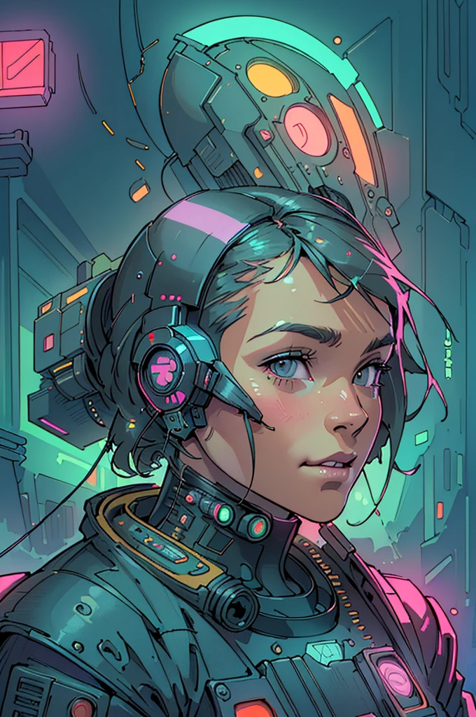 (((Top Quality Masterpiece ))),(((solo:1.2))),((( 1 woman :1.2))),(((Bust-up portrait))),Retro Vintage,((( Cyberpunk Blade Runner))),((( geometric pattern ))),(((The background is overwhelmingly absolutely simple))),(((Neon Satellite )))