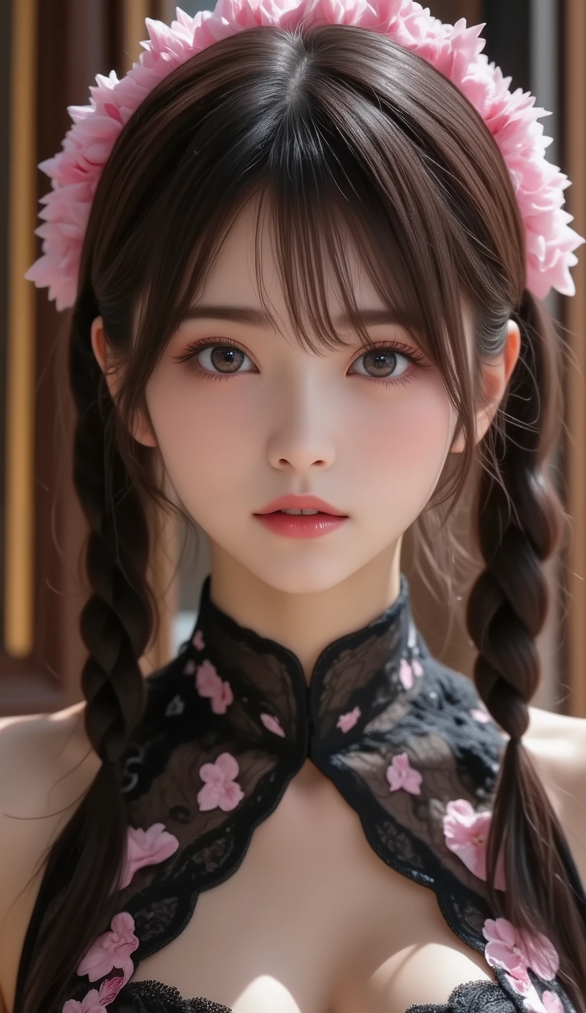 8k, ultra high definition , best quality , Masterpiece,rule of thirds,golden ratio, surreal,photograph, one woman,( girl :1.3), cute, cute顔, 細部まで beautiful eyes, 細かく Details, mature woman, princess,full body,smile, black hair,Short twin tail hair,ID photo,future, Brutal Cyberpunk Woman, luxurious and beautiful ,prairie,(( ethnic costumes:1.5)),Fancy Fashion, Luxurious Decor,(BDSM Femdom),(Cute girl ),(Upper class woman:1.5), Expression of Despair , dark atmospheric lighting , fine detail, Detailsな顔,anger, charming eyes,(ポートレートphotograph:1.4), fantasy art ,( beautiful faces:1.4),美しく charming eyes、 beautiful eyes,Silver Remaining,( Thin Waist:1.4)、( Beautiful :1.4), pink lips, profile,((( ideal body shape))),Small bust, A cup :2,、 portrait:2、 perfect anatomy 、鮮明な Details、 Details, thin lips,完璧で beautiful faces ,完璧で cute顔, Meticulous Skin , Perfect Limbs 、 Thin Waist, surreal,Light and Dark, fashion magazine cover,bloom