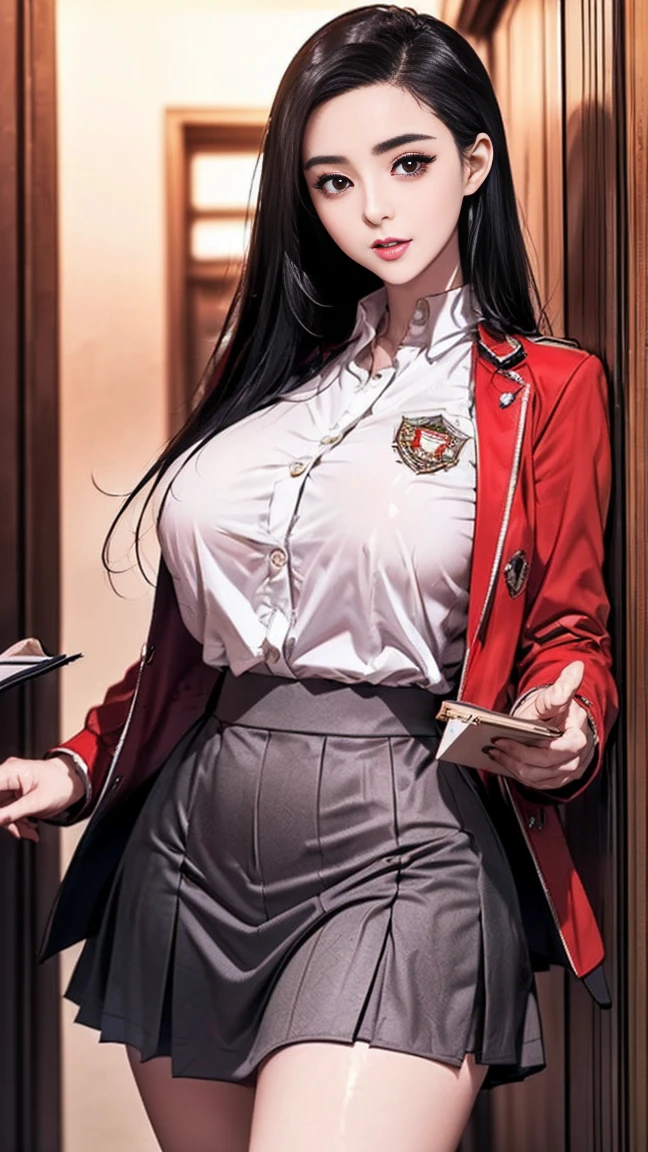 1girl, :q expression,<lora:hyperfusion_550k_128dim-LoCon_extracted-v7:0.8> (topheavy:1.2),(huge breasts:1.1), (topheavy:1.0),(bottomheavy:1.1),  Joyful Victory Jump pose, (viewer up close:1.1),beautiful face, seductive gaze, shiny skin, blush, eyeliner, eyeshadow, eyelashes, looking up, Airplane Aisle background , Brown eyes,(  long Green Long Bangs hairstyle),cinematic lighting, sunlight, volumetric,  <lora:GoodHands-beta2:1.1> nice hands, perfect hands, <lora:CLOTHING_BibleBlack_SchoolDress_ownwaifu:0.9> zettai ryouiki, cosplayrealistic_bibleblack_schooldress_ownwaifu, pleated skirt, long sleeves, necktie, miniskirt, thighhighs, red necktie, vest, suspenders