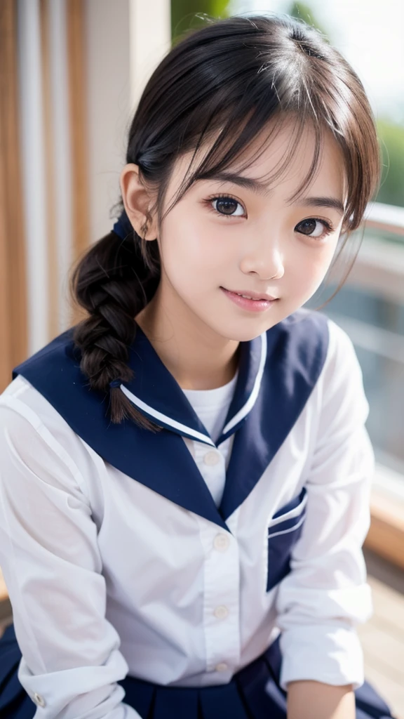 (masterpiece, highest quality:1.2), One Girl, alone, Sailor suit, dark blue, Long sleeve, smile, 12 years old