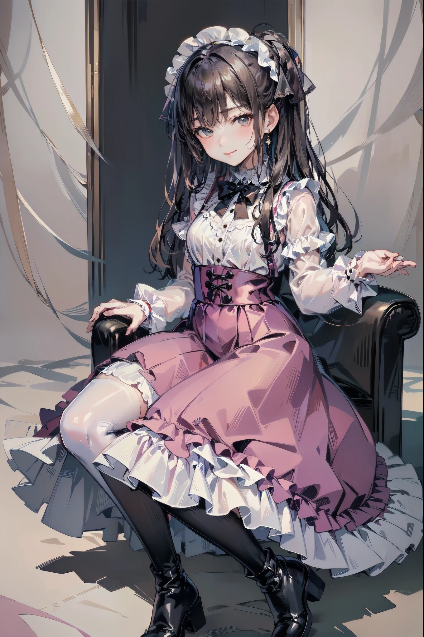 Beautiful Girls、とても cute天使、Pink Lolita Dress、 cute、baby face、smile、 Long Skirt、 Black Long Boots 、