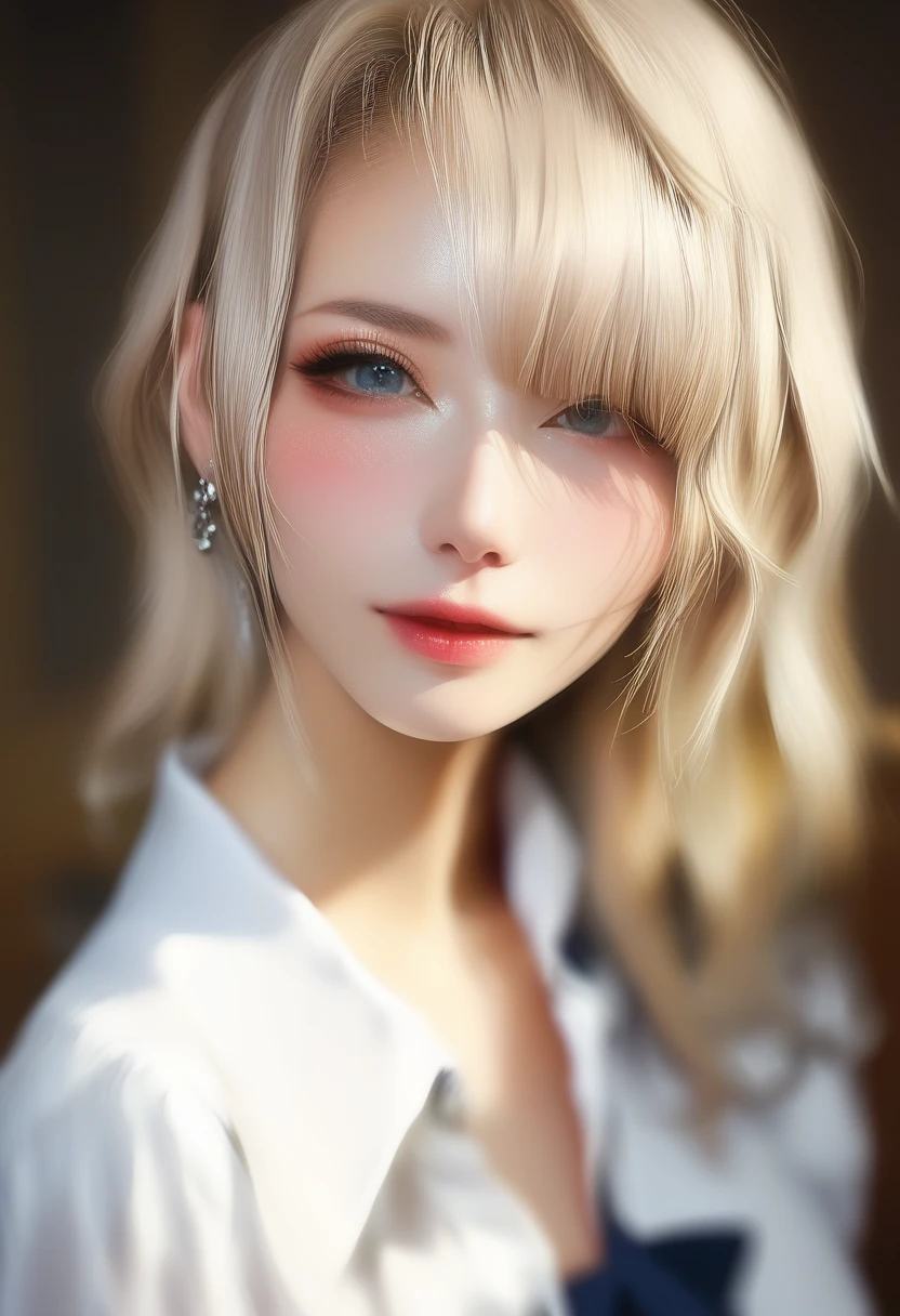 score_9, score_8_up, score_7_up, score_6_up, portraits, good anatomy, masterpiece, best quality, realistic, 1girl, beautifull eyes, beautifull face, detailed eyes and face, dynamic lighting, in the dark, deep shadow, low key, cowboy shot, closed mouth, (((school uniform))), ((medium breasts)), sitting, 
BREAK blonde white hair, hime cut hairstyle, pale porcelain white skin, blush