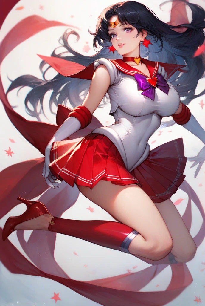 (masterpiece, best quality), ray tracing, absurdres, HDR,1girl, solo, female focus, looking at viewer, full body, medium breasts, depth of field, <lora:rimuru_tempest:0.74>, rimuru_tempest, blue hair, yellow eyes, aausagi, double bun, twintails, parted bangs, hair ornament, circlet, jewelry, earrings, choker, see-through, red bow, white gloves, elbow gloves, multicolored skirt, red footwear, knee boots, shiny legs,
<lora:oil2.0_2-512-64:0.3> <lora:sailor_moon_v1:0.6>