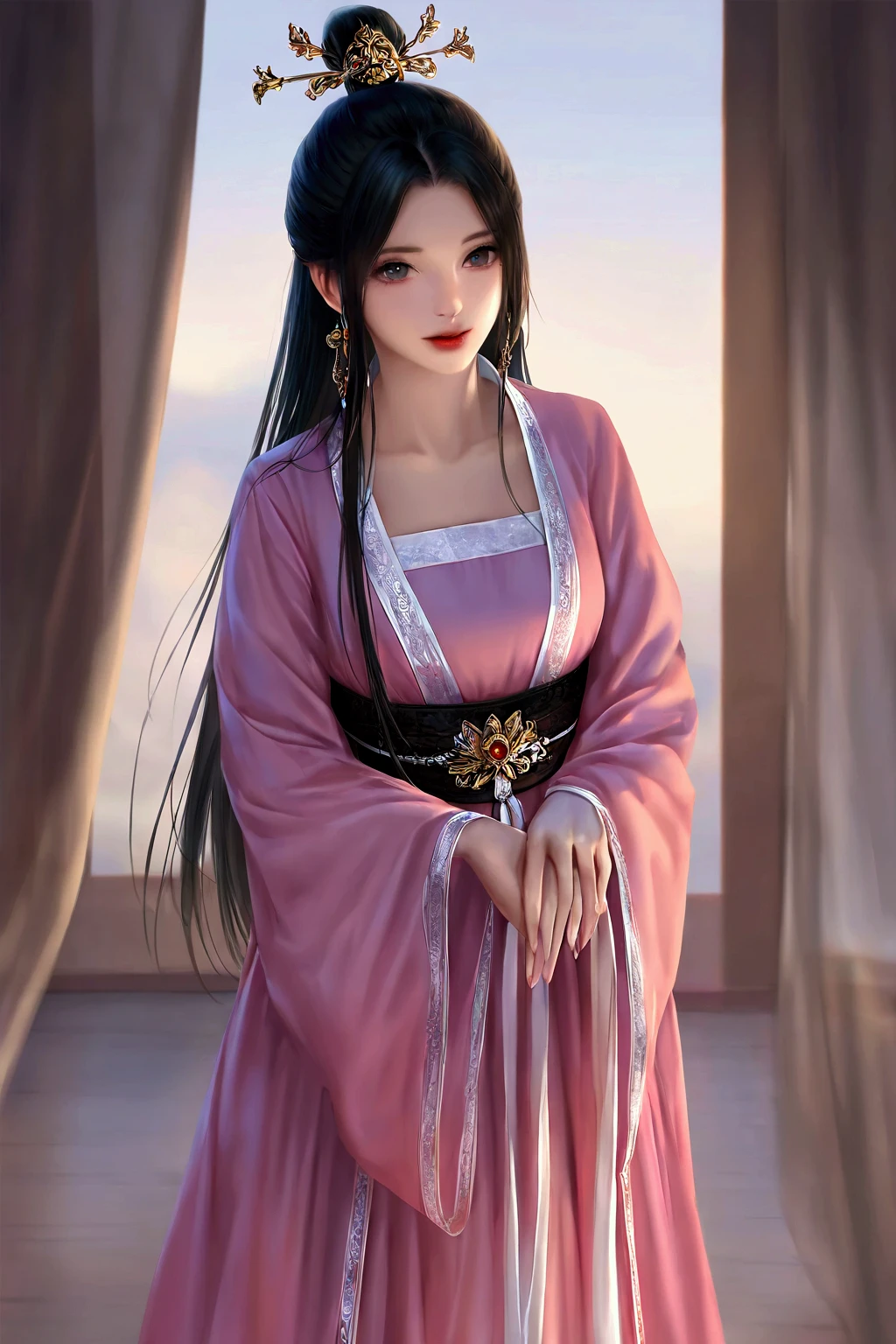 guofeng, hanfu, chinese clothes, 1girl, solo, 
masterpiece, best quality, realistic, 8k, official art, cinematic light, ultra high res, perfect female body, sharp focus, realistic,